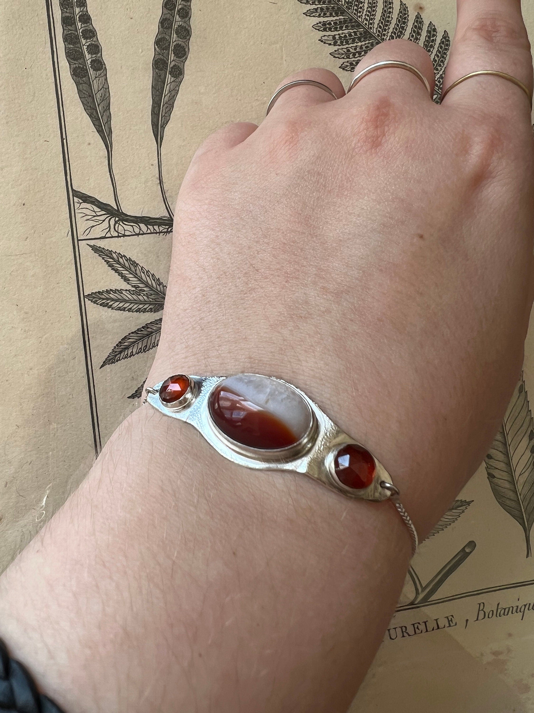 Jupiter Orange Agate and Rare Hessonite Garnet Resizable Bar Bracelet