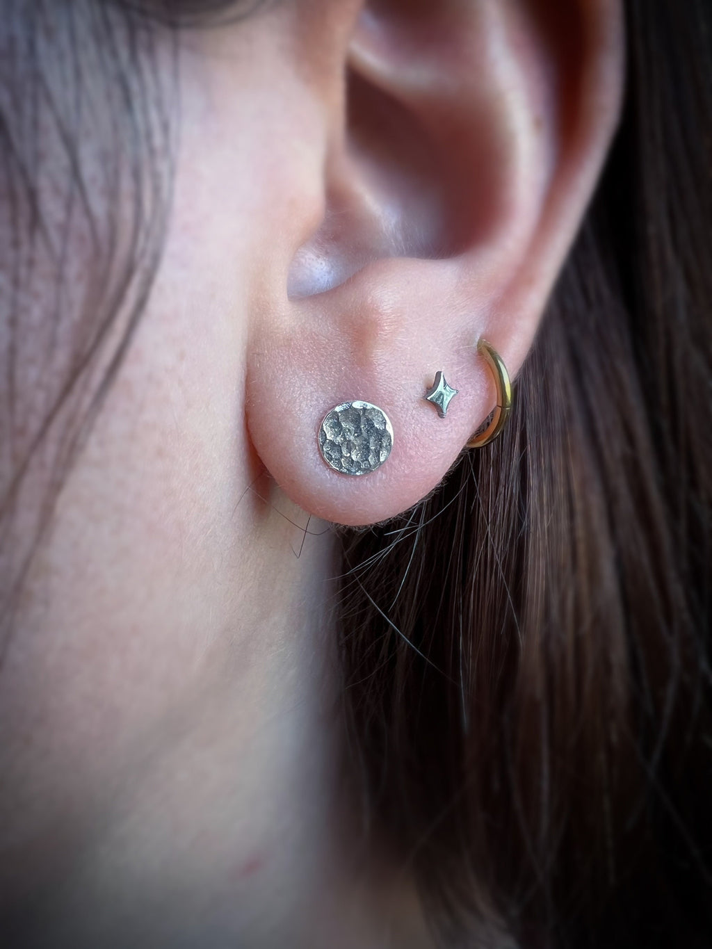 Luna Full Moon Hammered Circle Stud Earrings