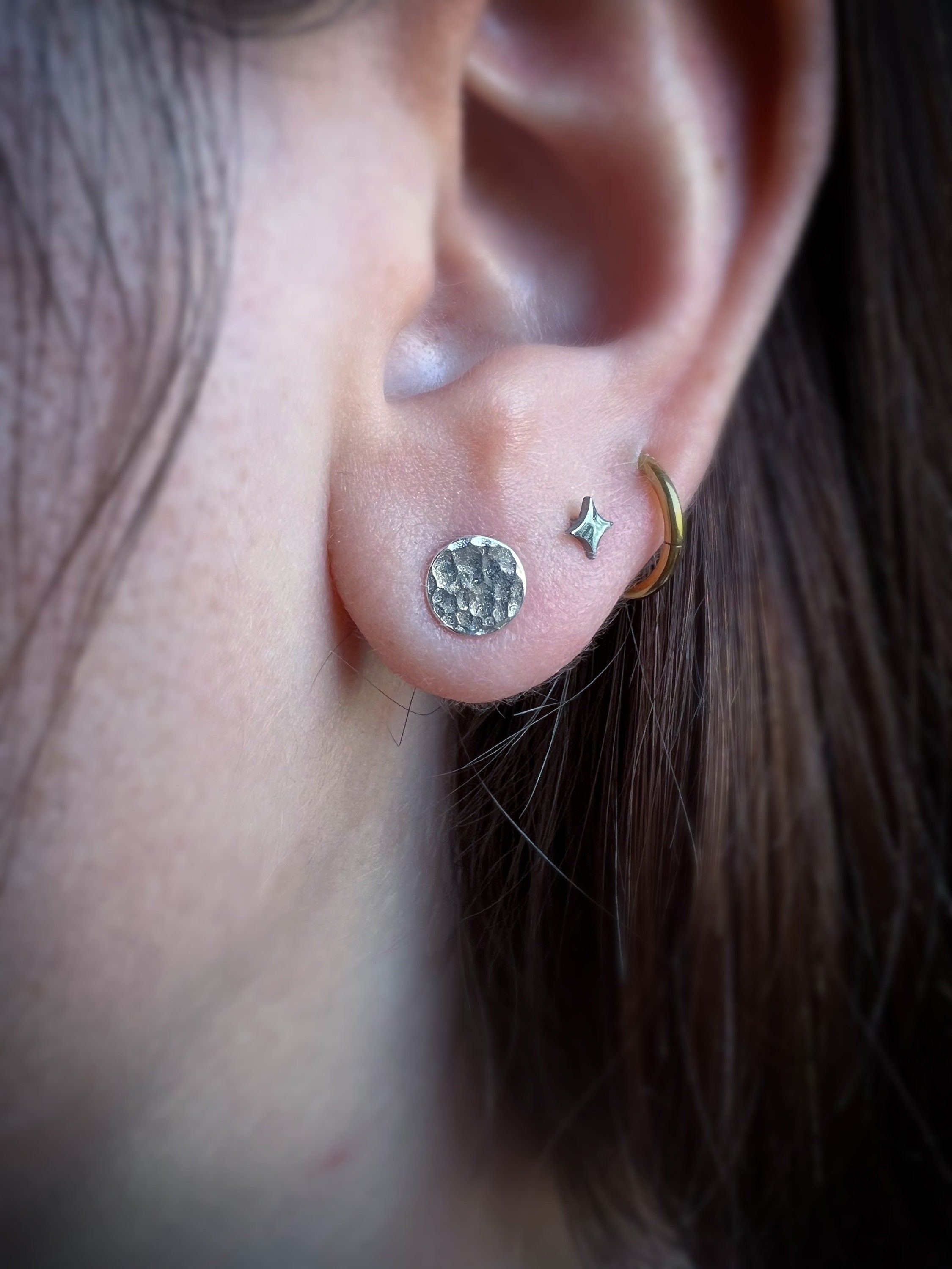 Luna Full Moon Hammered Circle Stud Earrings