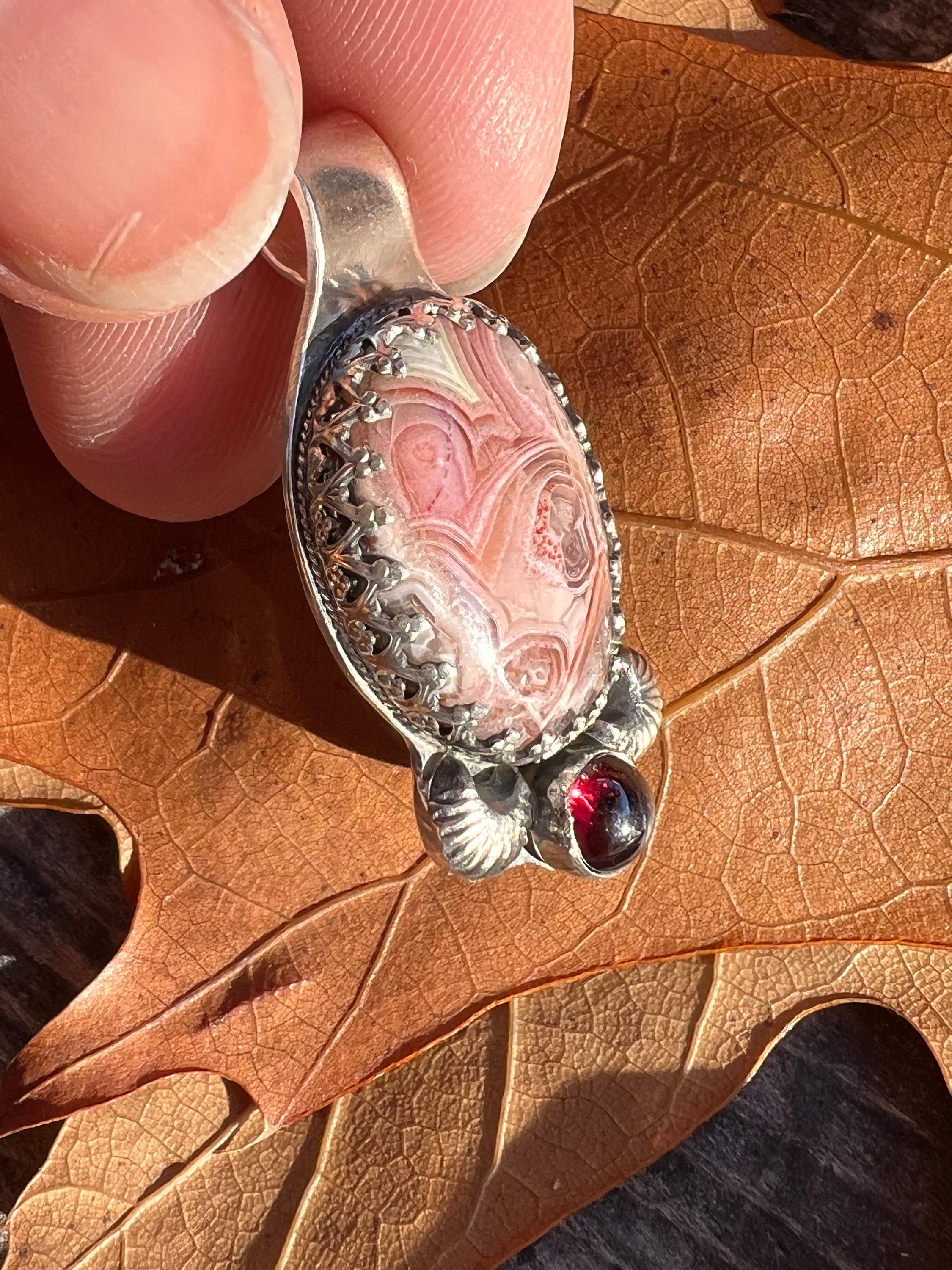 Autumn Forest Agate and Garnet Pendant Necklace