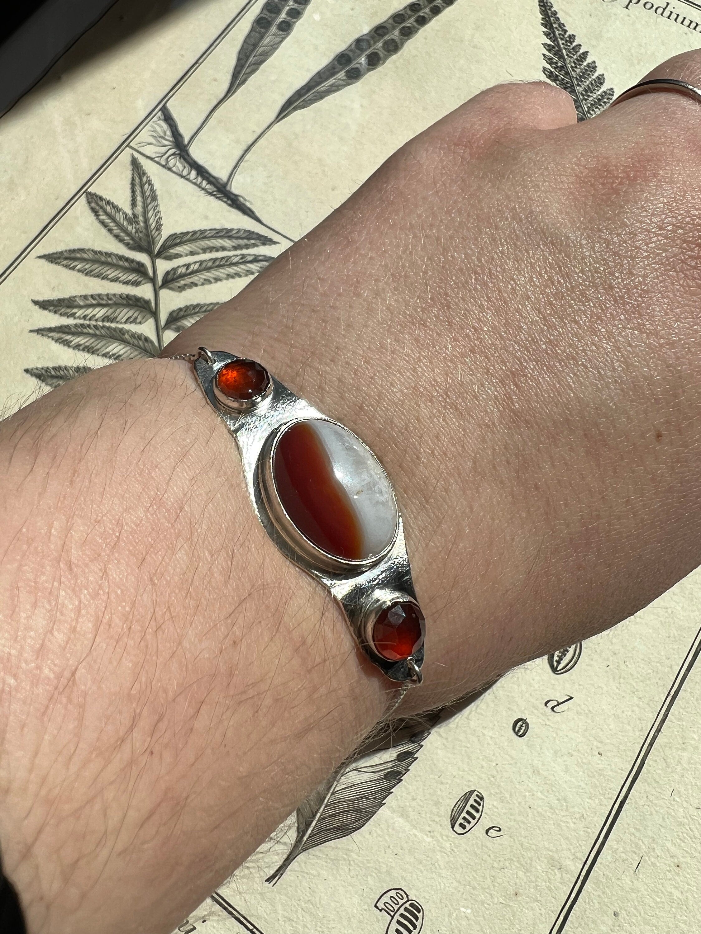 Jupiter Orange Agate and Rare Hessonite Garnet Resizable Bar Bracelet