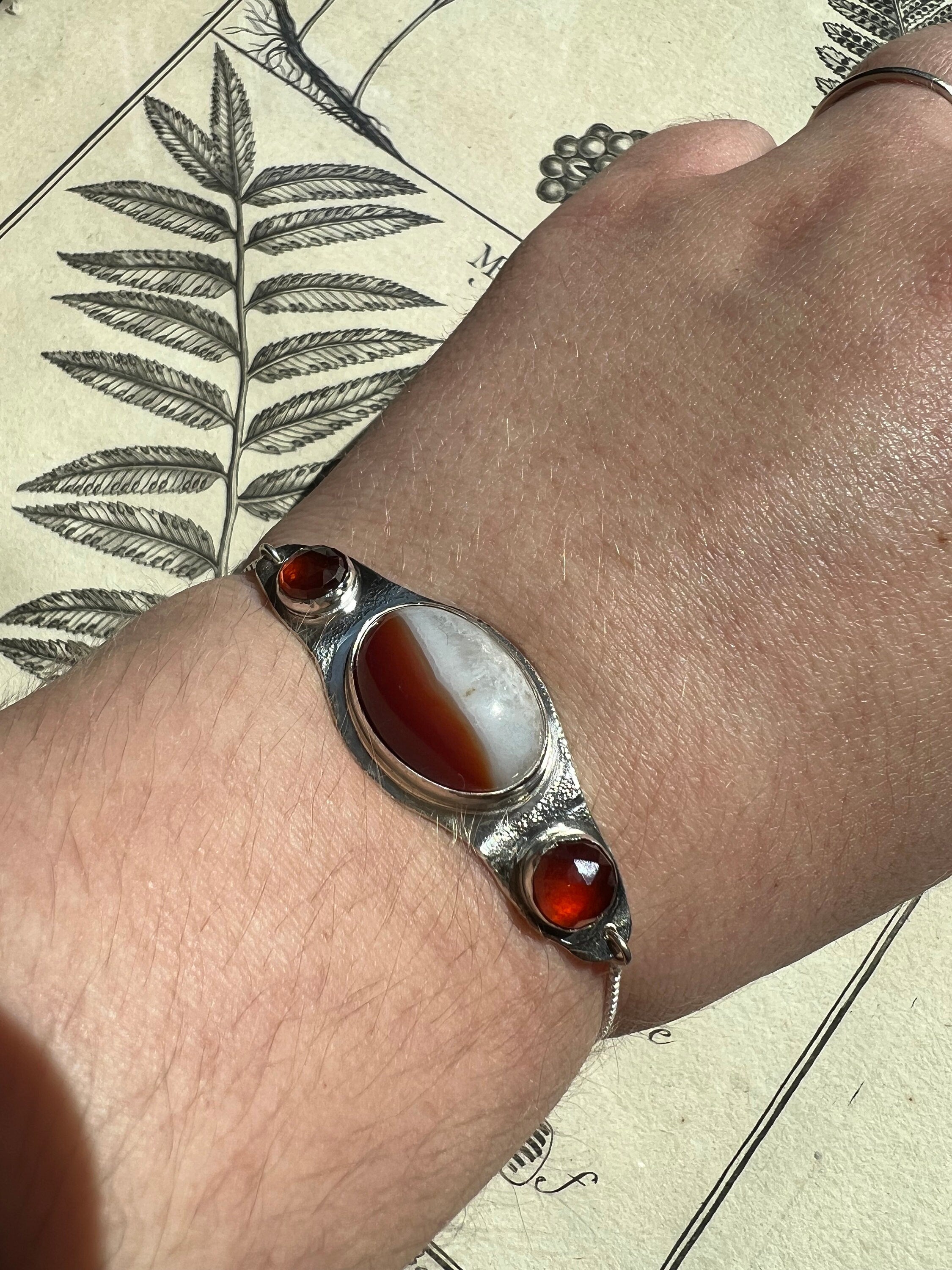 Jupiter Orange Agate and Rare Hessonite Garnet Resizable Bar Bracelet