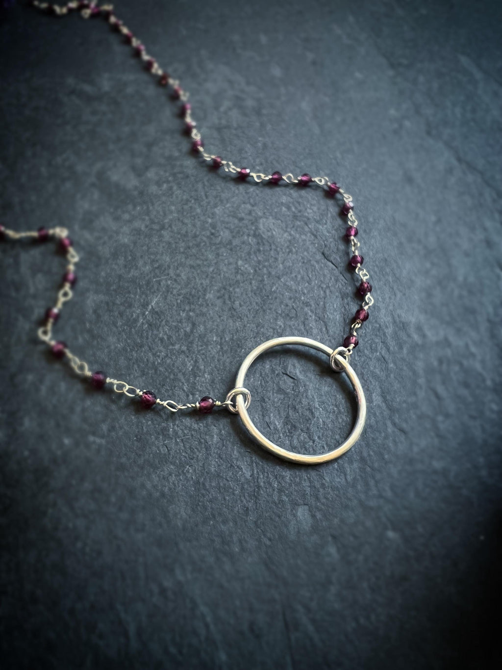 Garnet Ring Rosary Bead Chain Choker Necklace