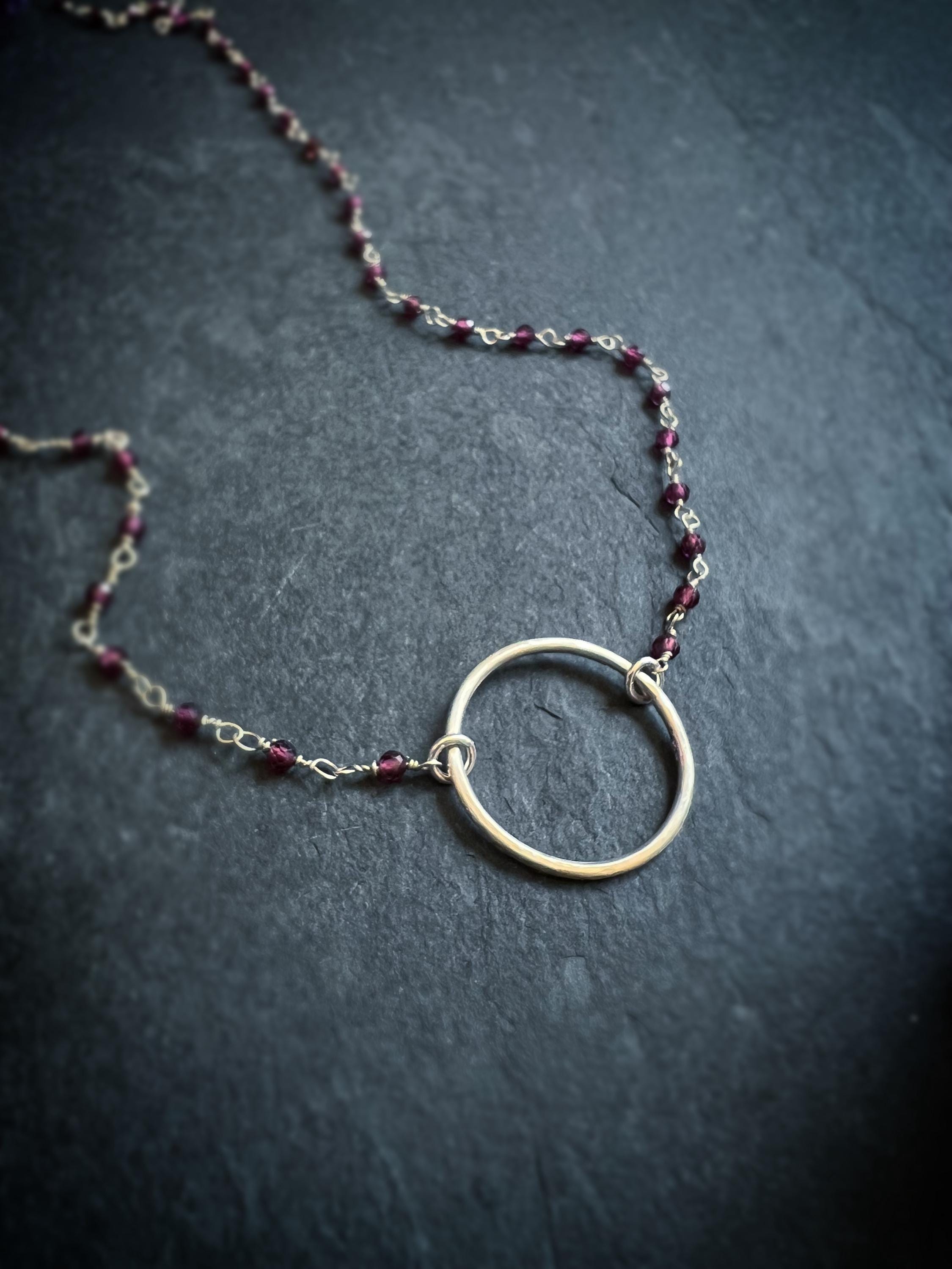 Garnet Ring Rosary Bead Chain Choker Necklace