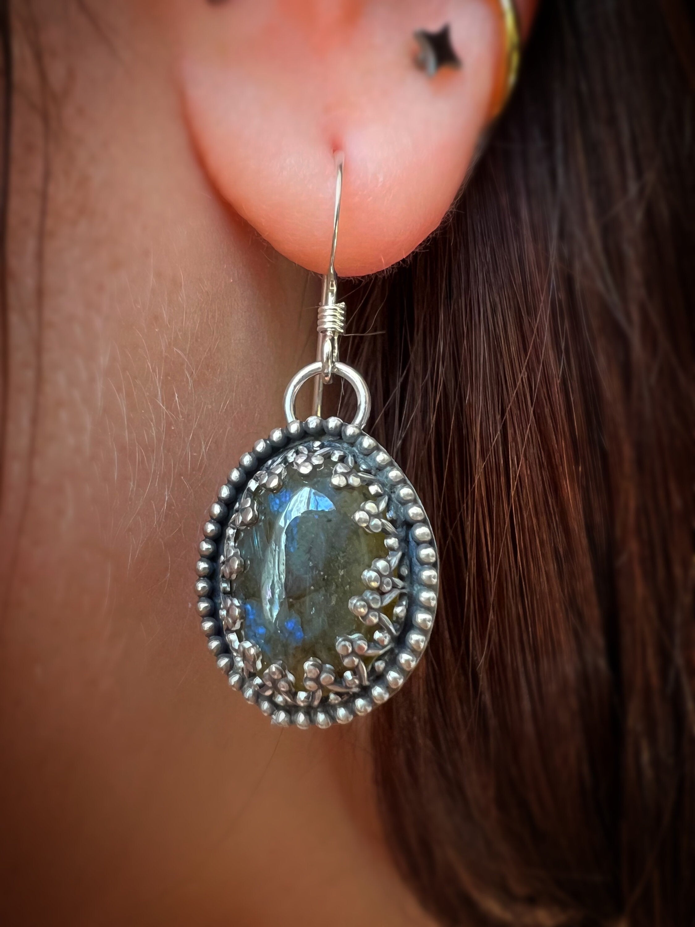 Gothic Twilight Labradorite Dangling Earrings