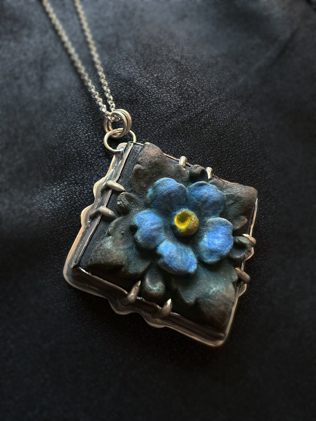 Forget-Me-Not Flower Tile Necklace Pendant in collaboration with Alexis Ellison
