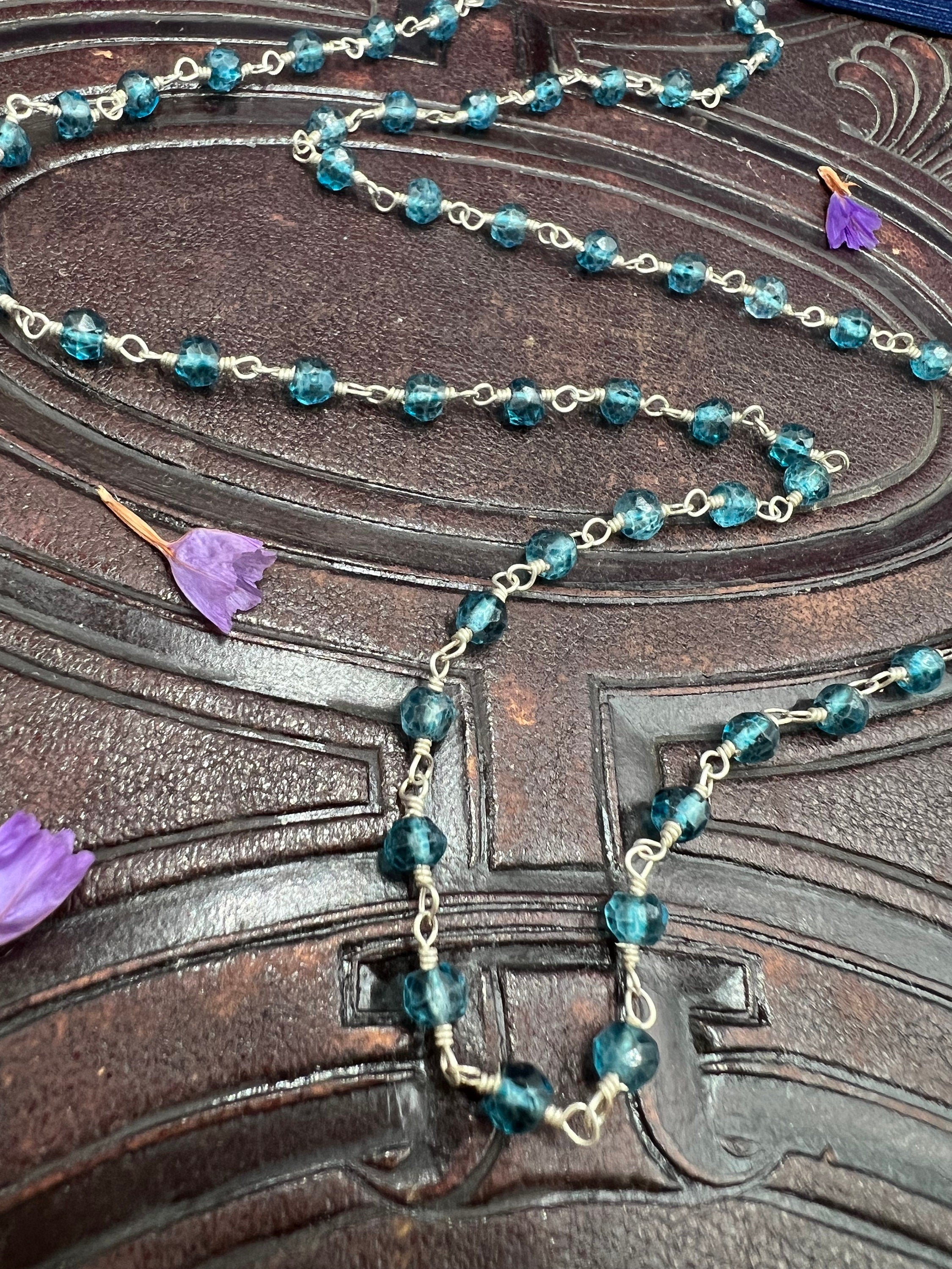 London Blue Topaz Rosary Bead Chain 20" Necklace