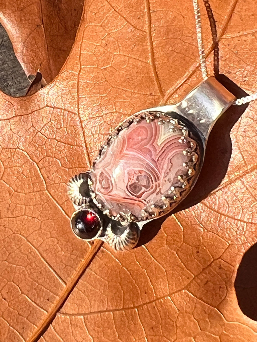 Autumn Forest Agate and Garnet Pendant Necklace
