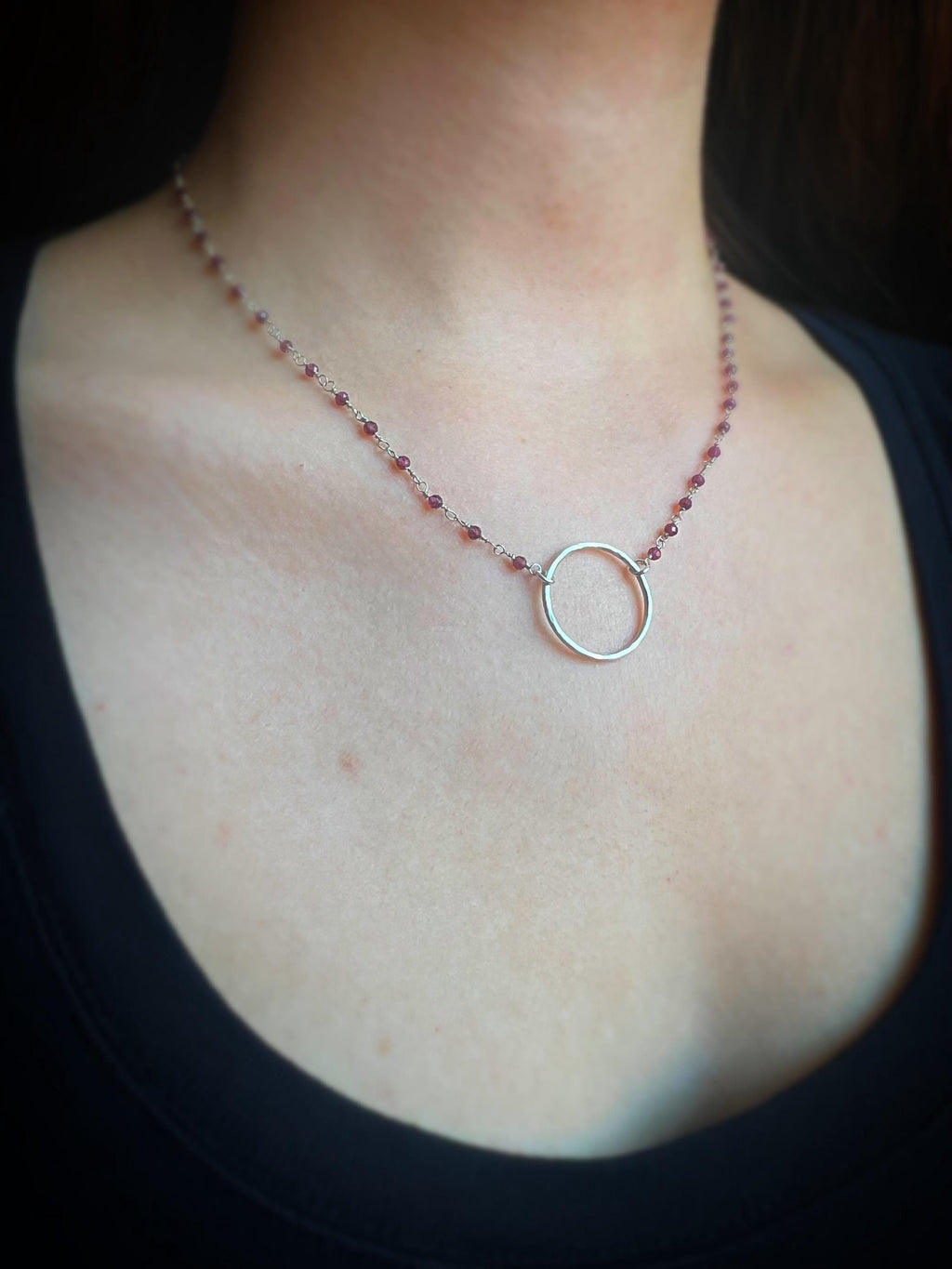 Garnet Ring Rosary Bead Chain Choker Necklace