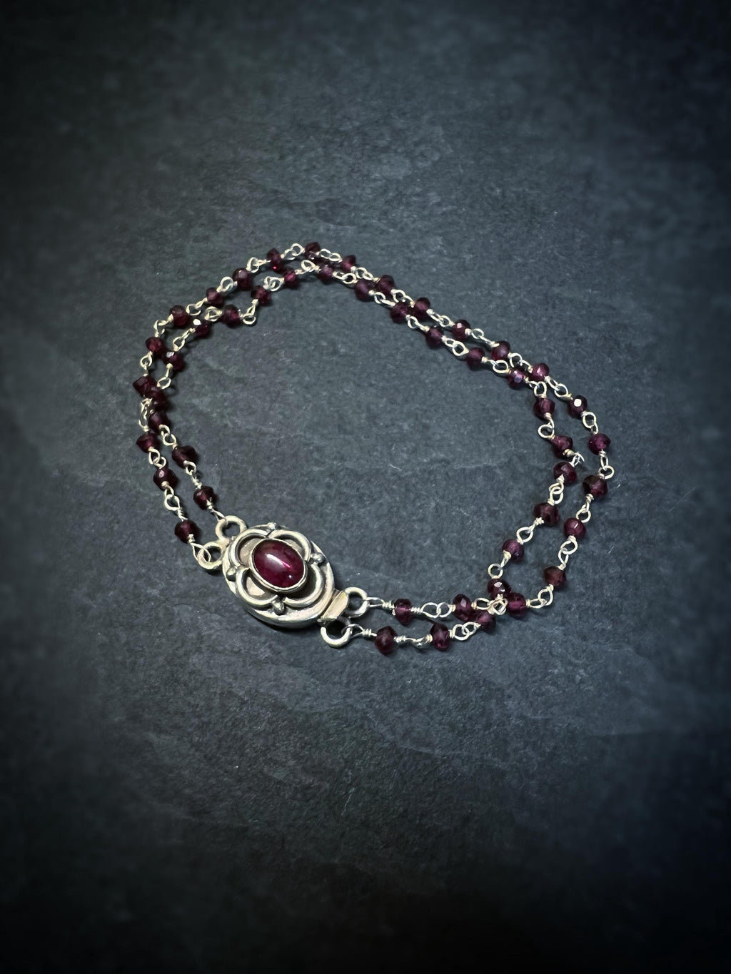 Garnet Rosary Chain Bracelet with Box Clasp