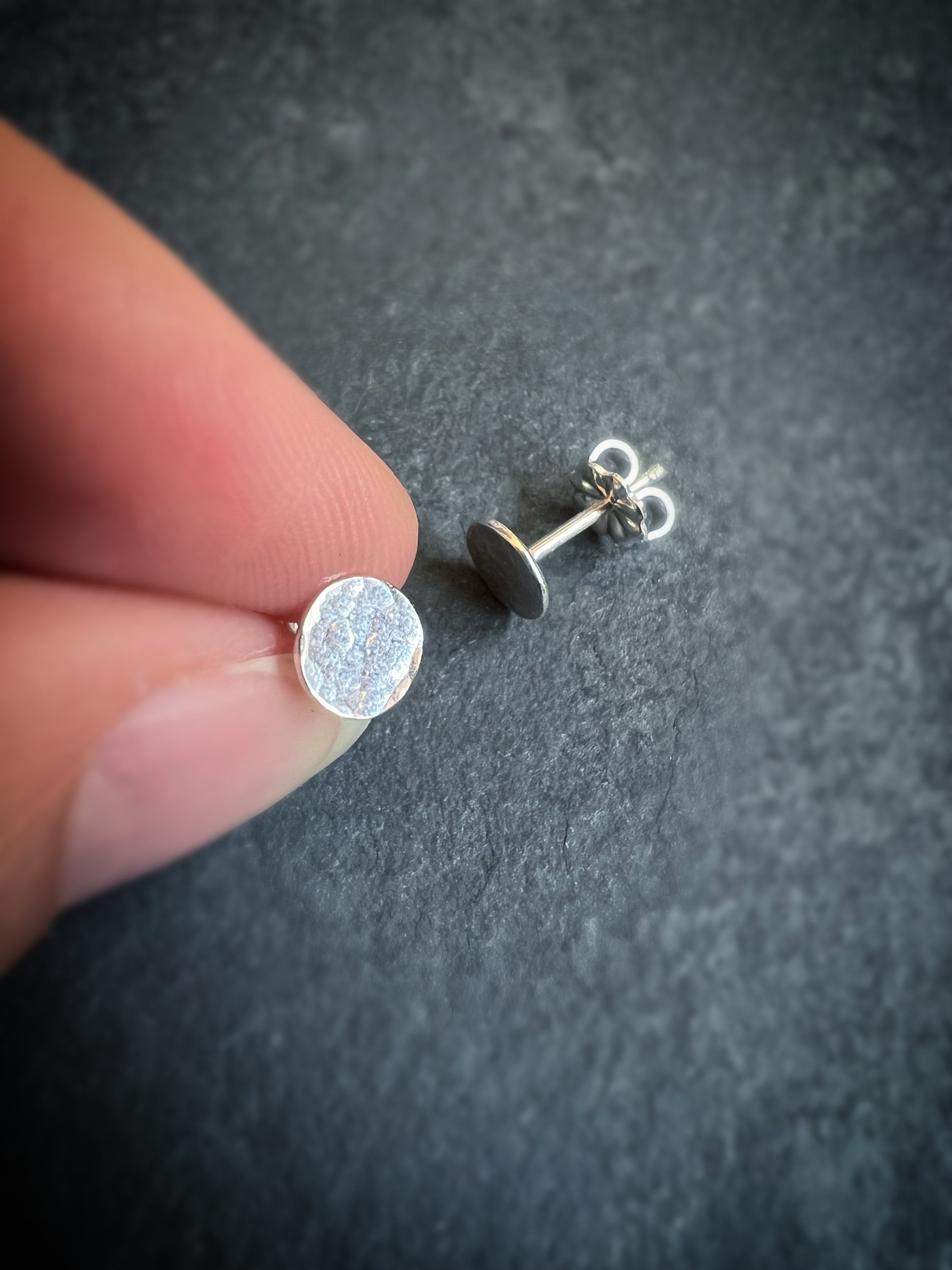 Luna Full Moon Hammered Circle Stud Earrings