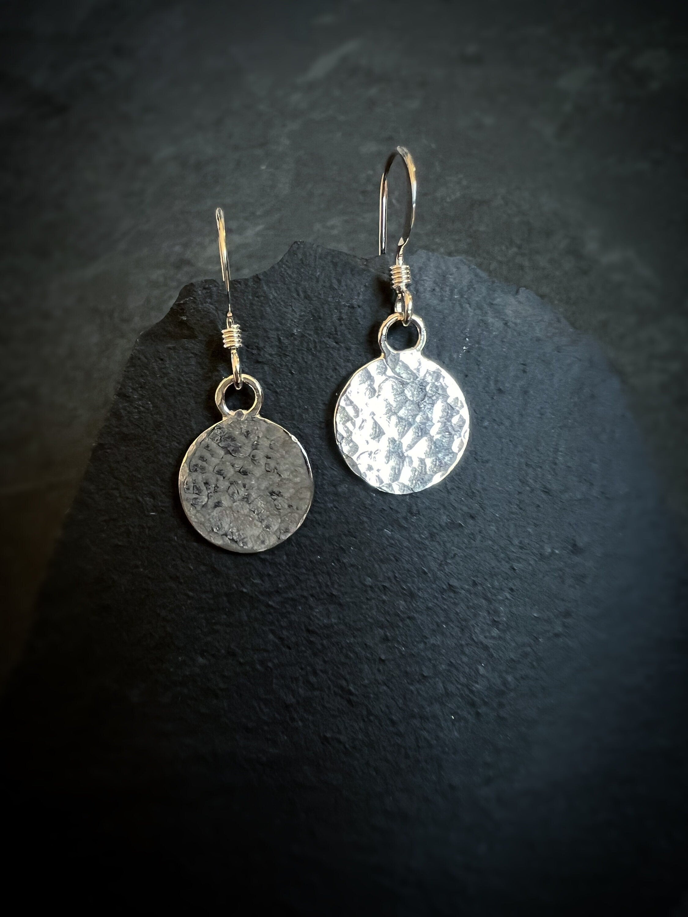 Luna Full Moon Hammered Circle Dangling Earrings