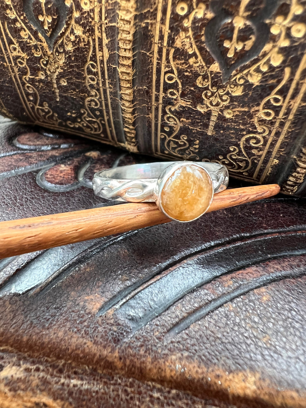 Golden Ocean Agate Infinity Twist Ring