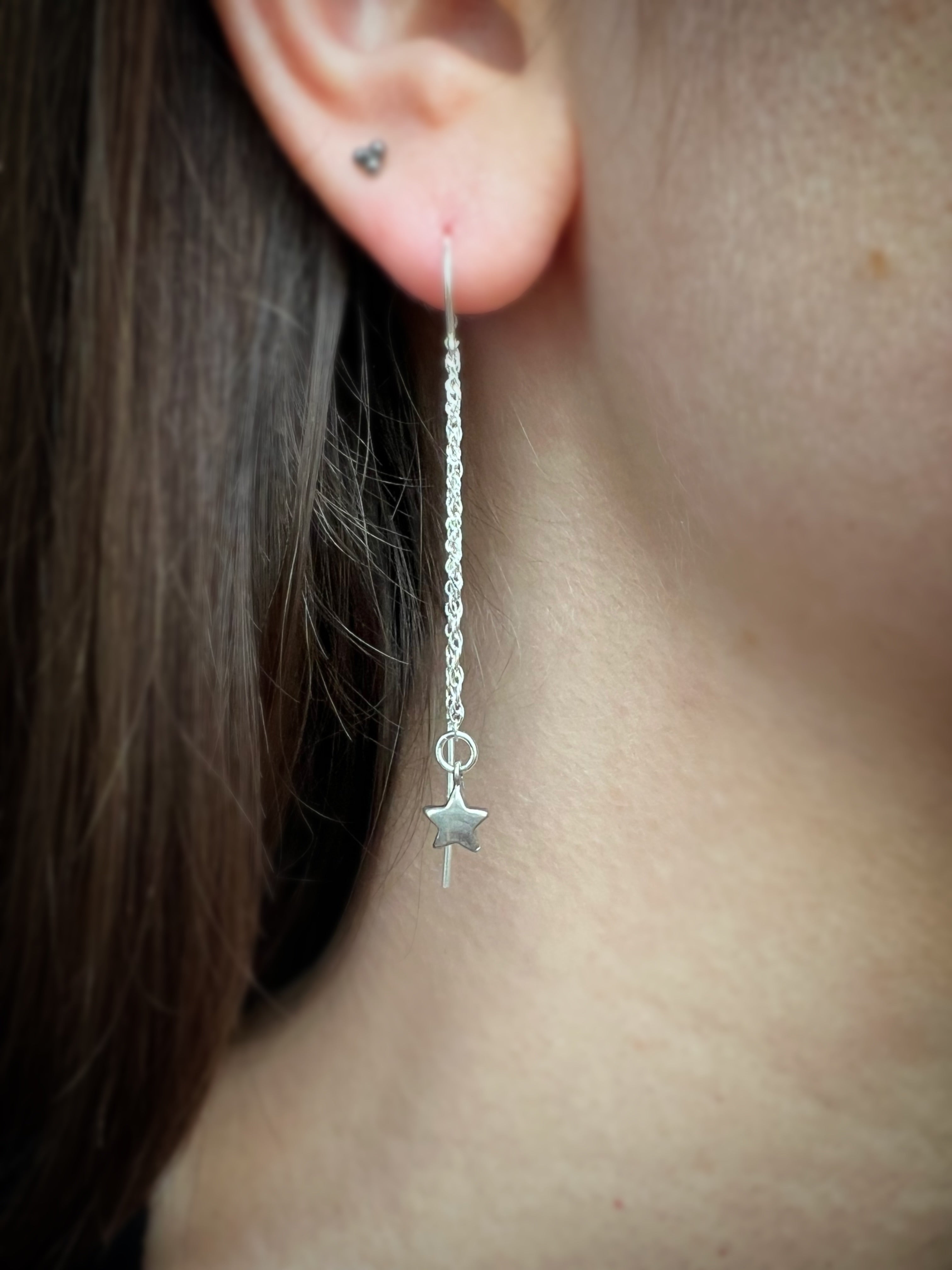 Star and Moon Tassel Thread-through Earrings