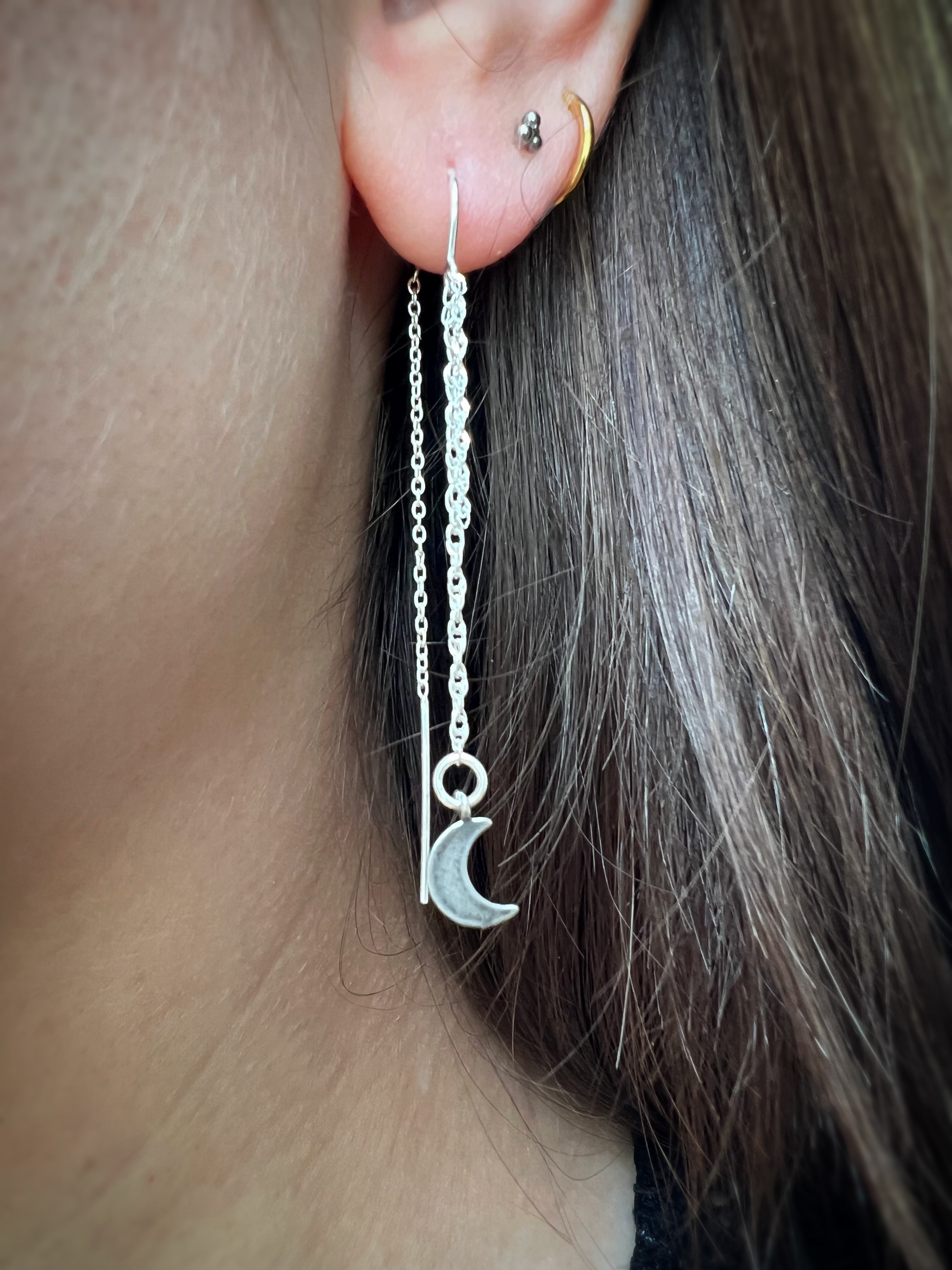 Star and Moon Tassel Thread-through Earrings