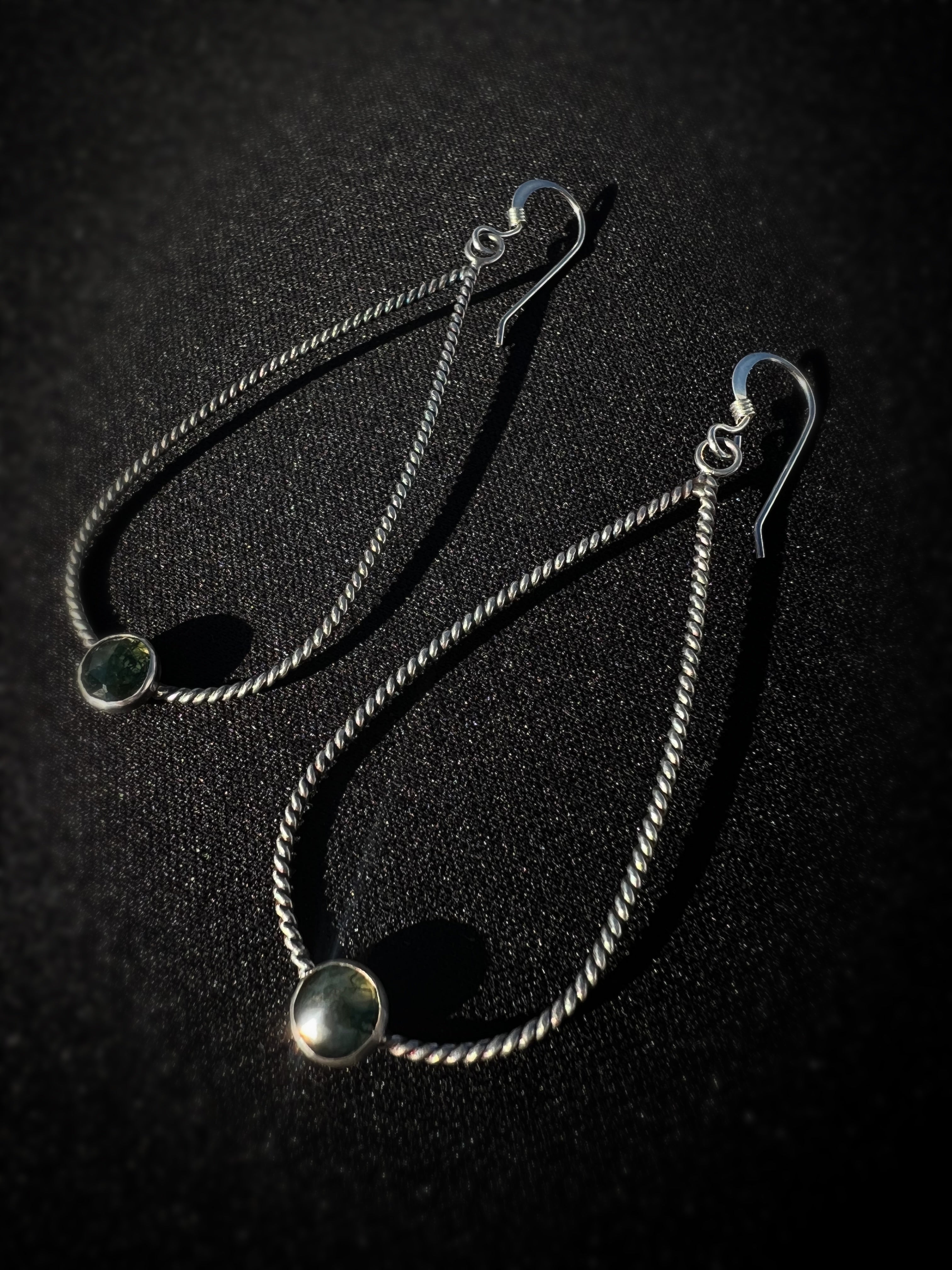 Moss Agate Teardrop Dangling Earrings