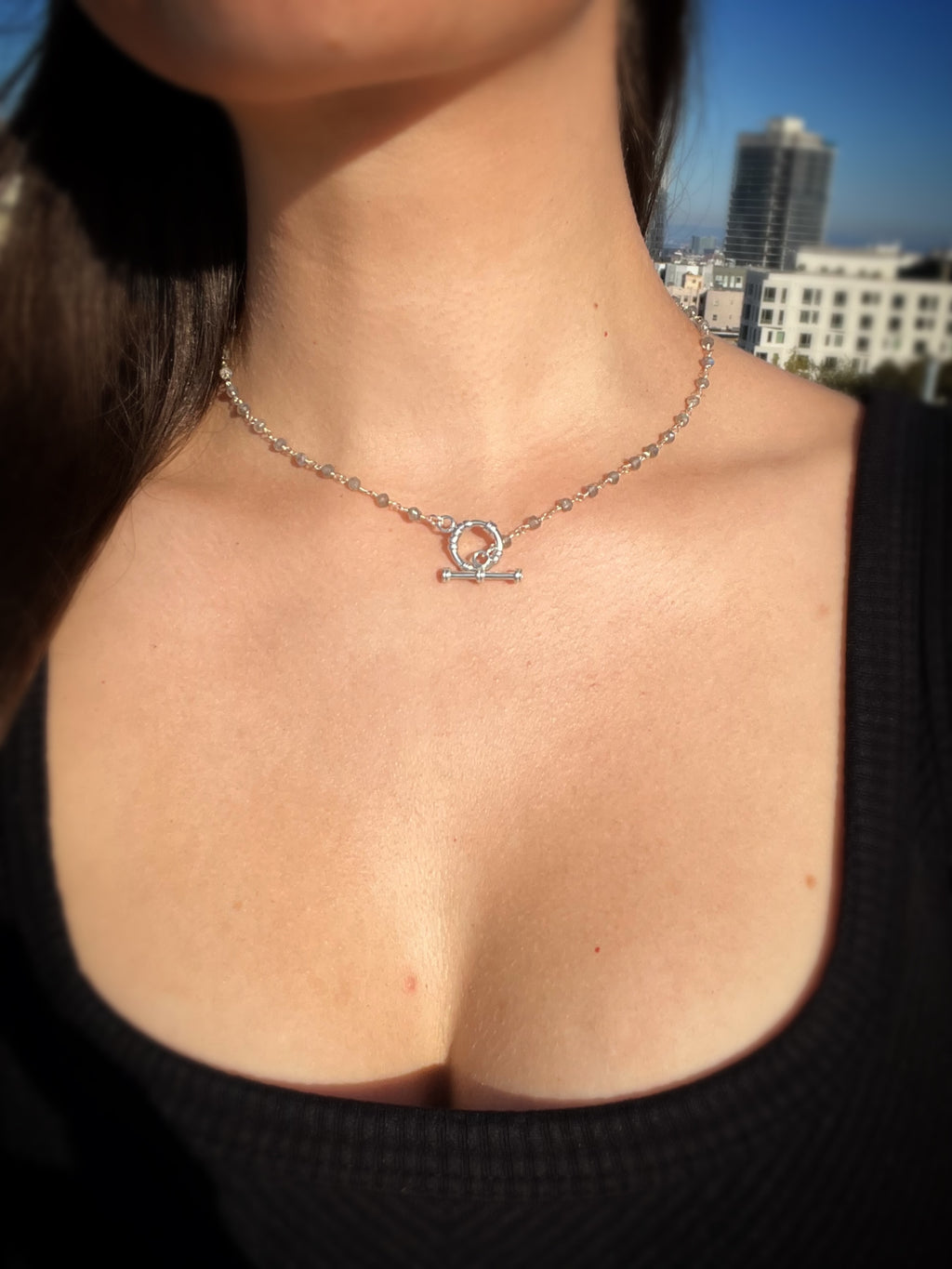 Linked Gemstone Chain Choker Necklace