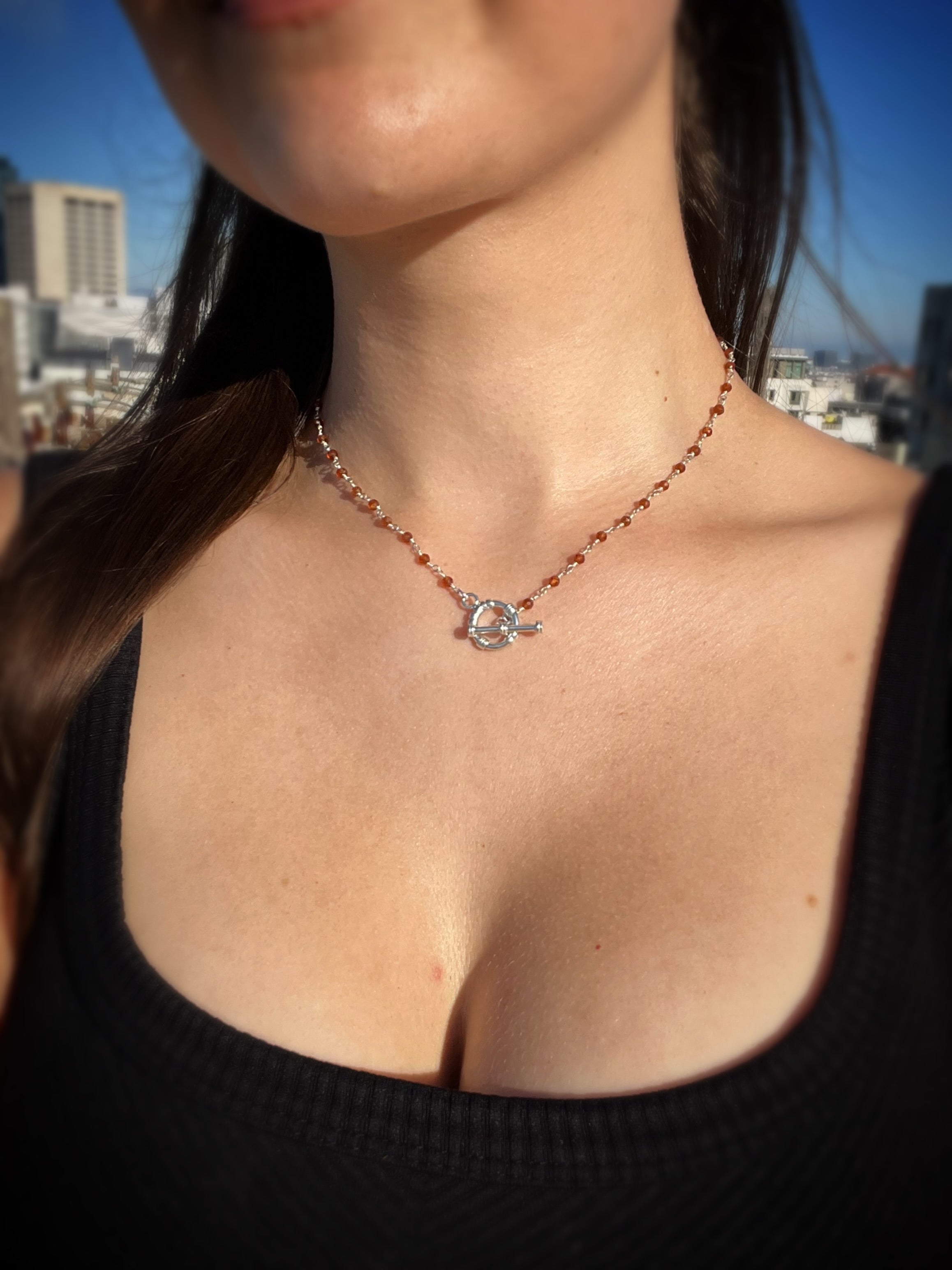 Linked Gemstone Chain Choker Necklace