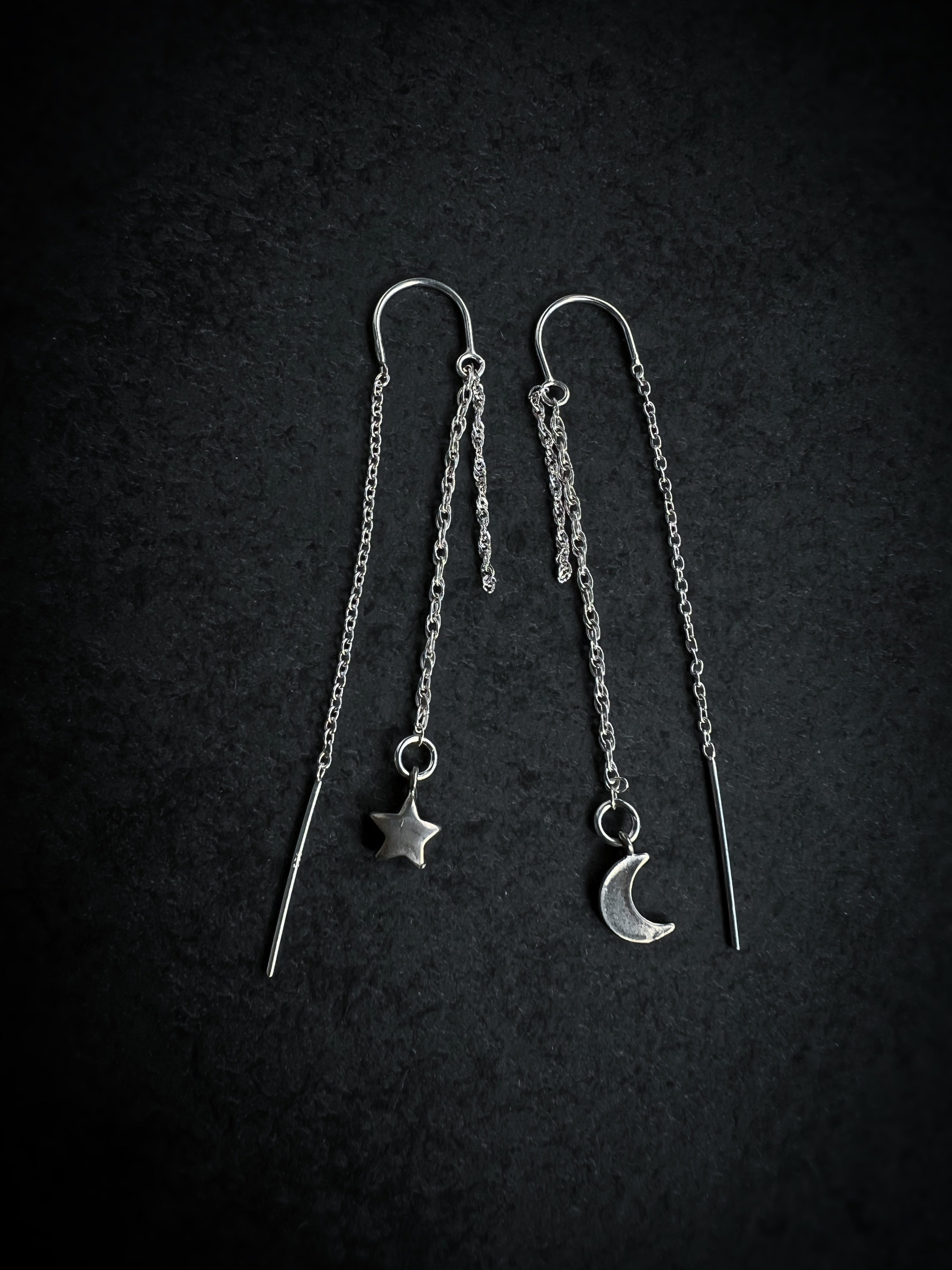 Star and Moon Tassel Thread-through Earrings