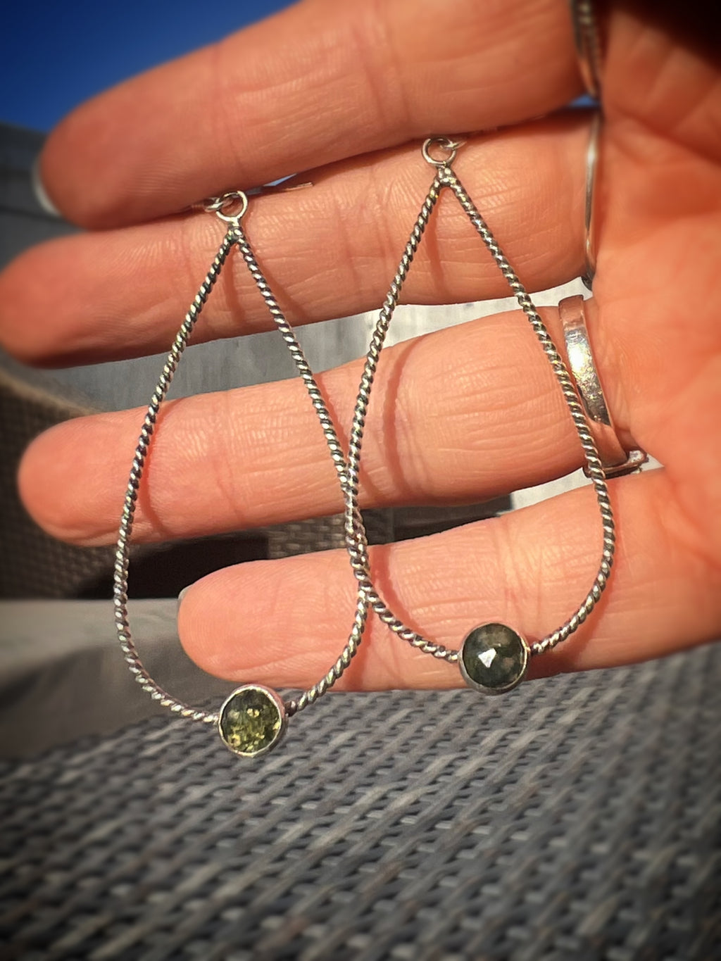 Moss Agate Teardrop Dangling Earrings