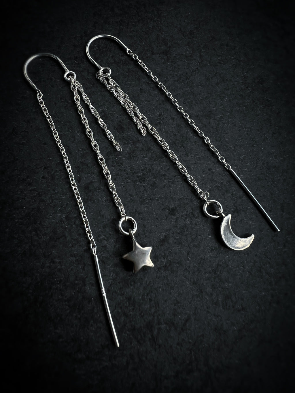 Star and Moon Tassel Thread-through Earrings