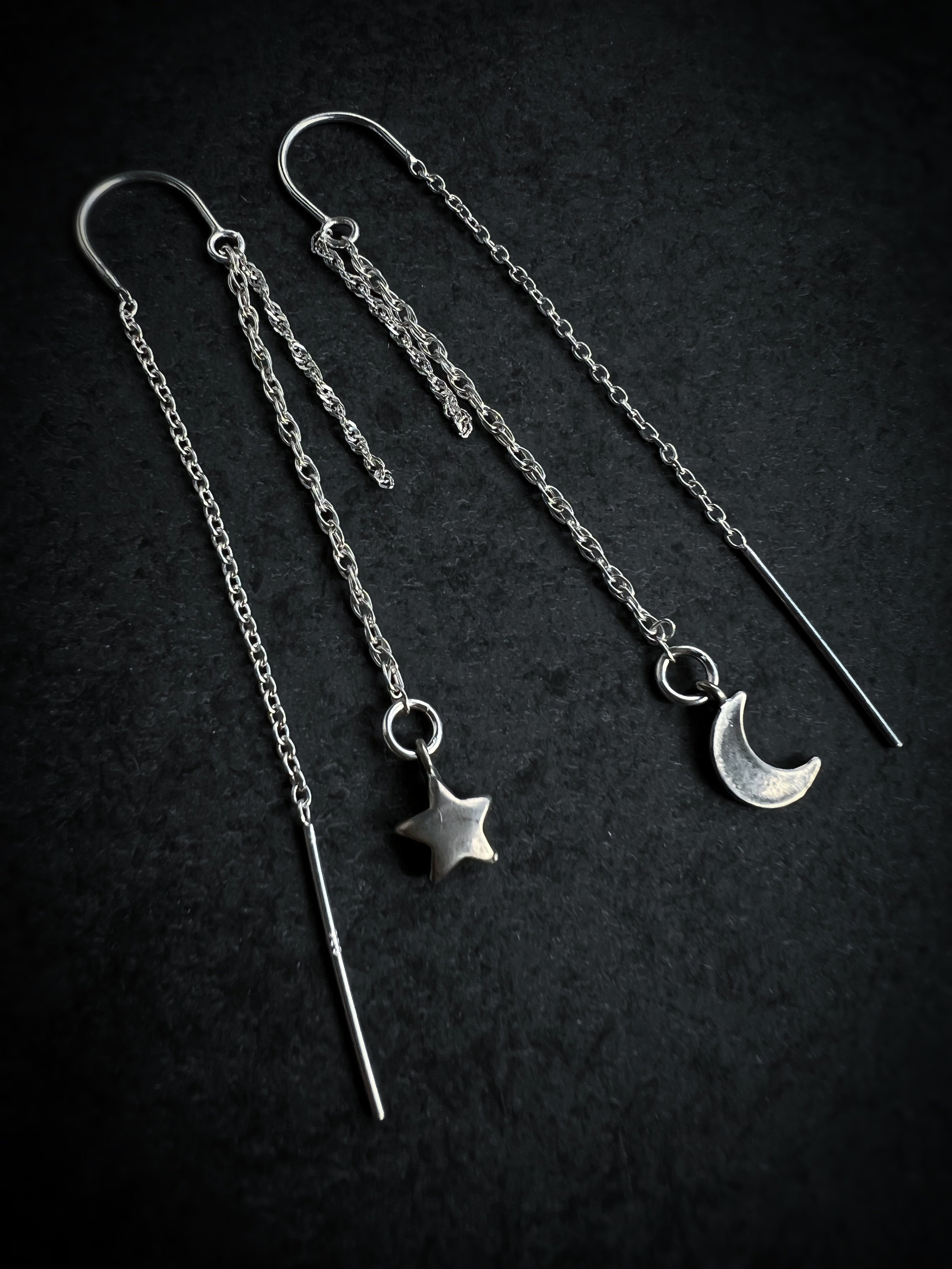 Star and Moon Tassel Thread-through Earrings