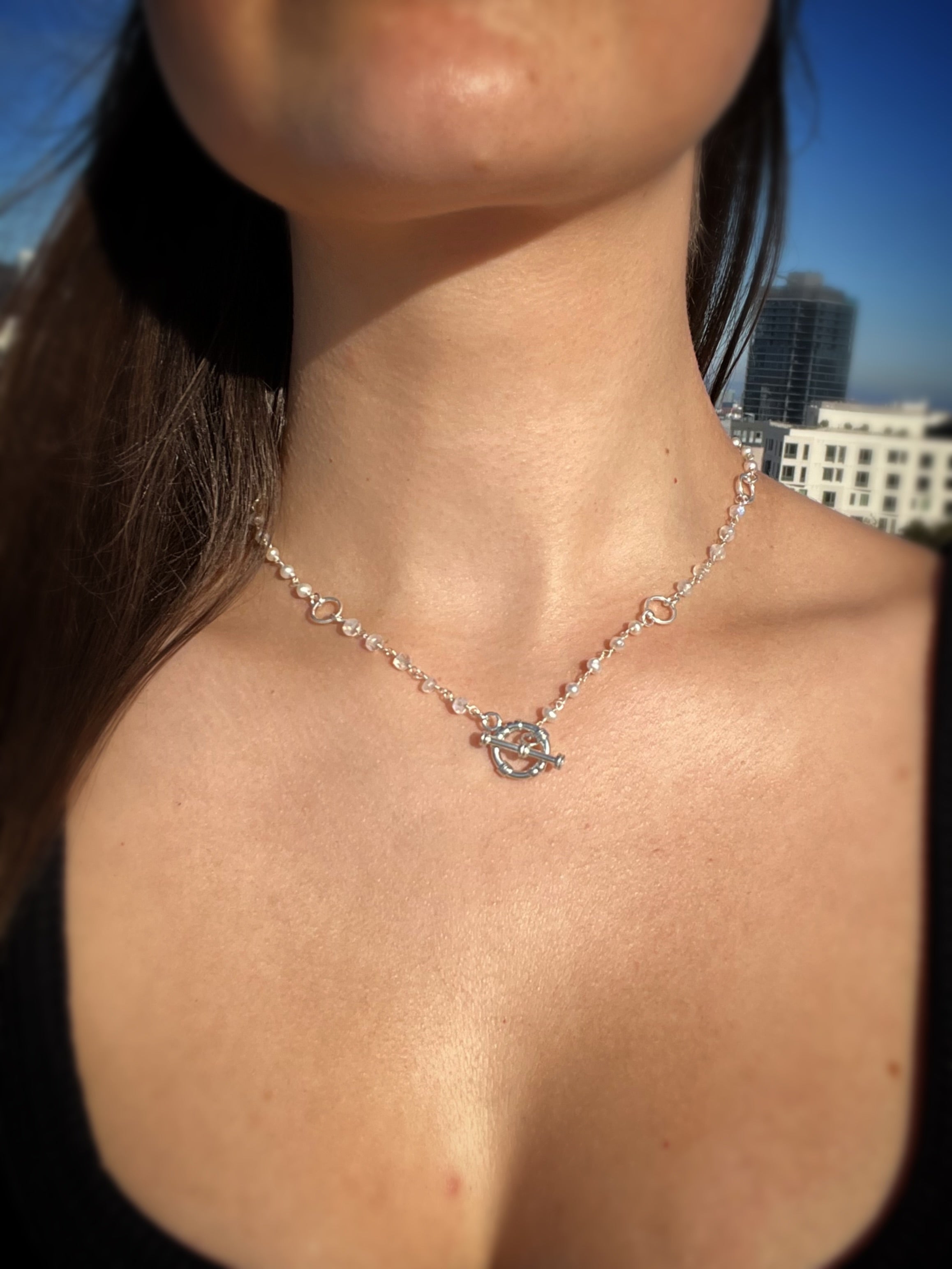 Linked Gemstone Chain Choker Necklace