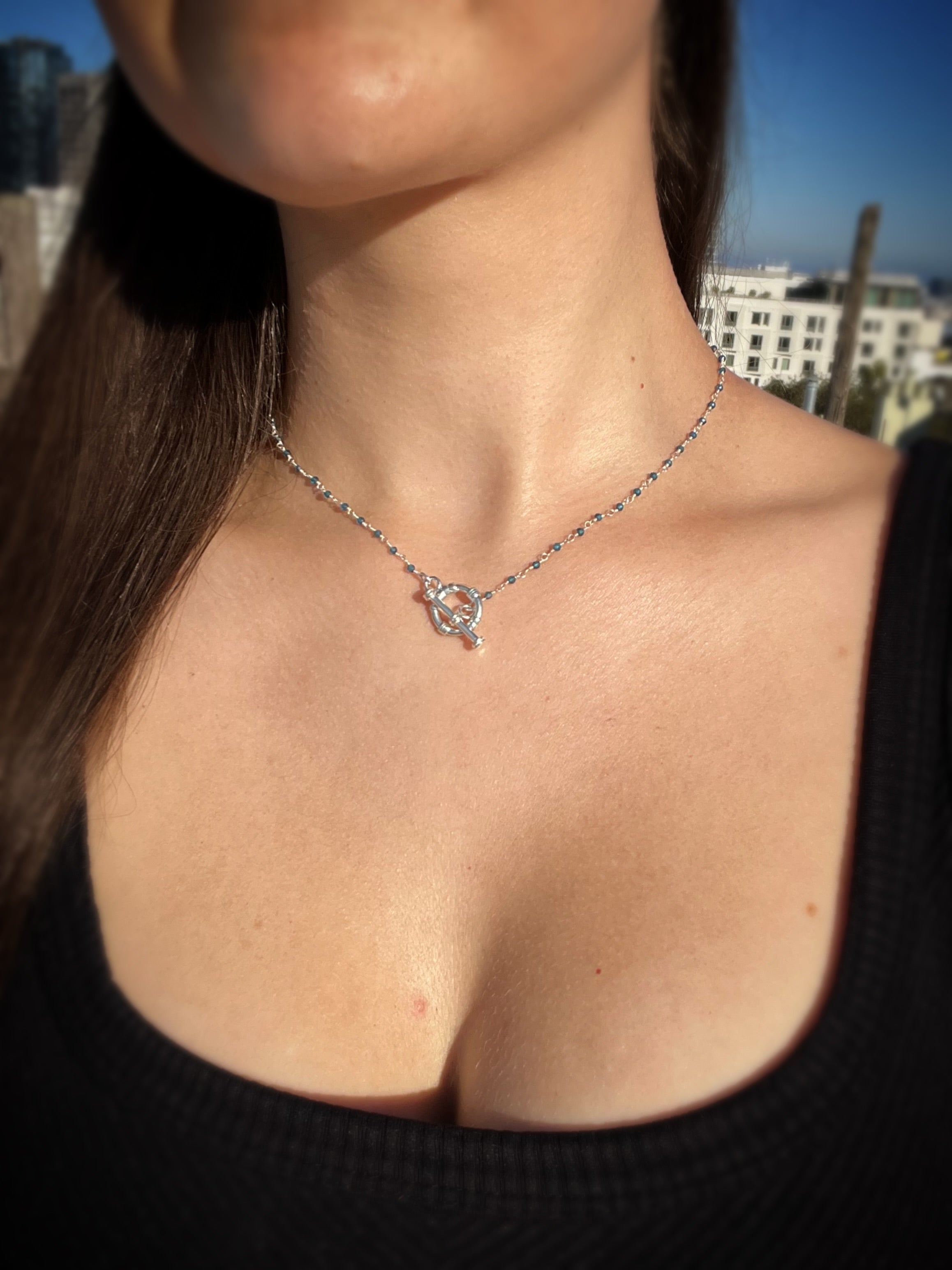 Linked Gemstone Chain Choker Necklace