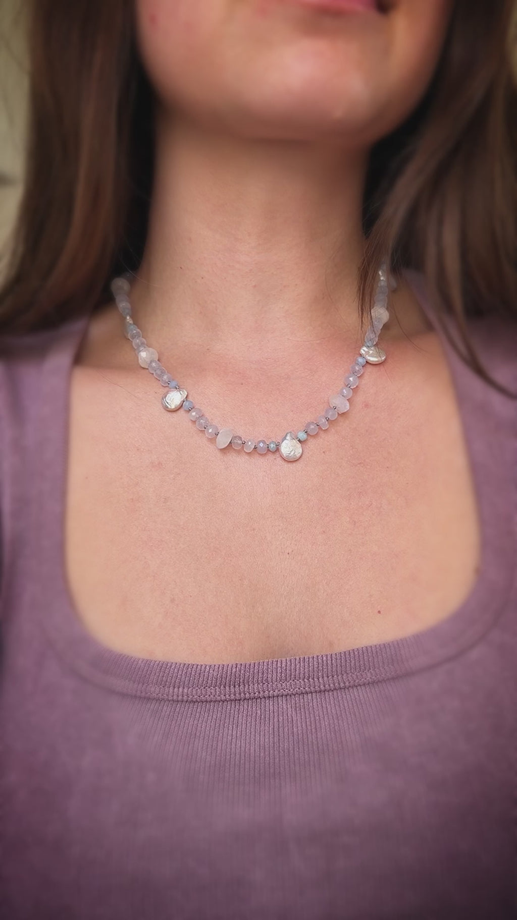 Chalcedony, Moonstone & Baroque Pearl Necklace