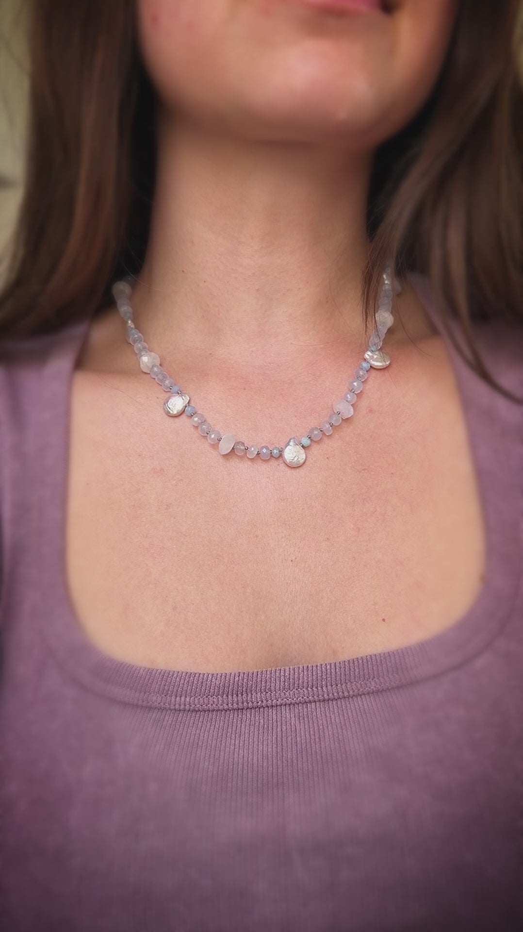Chalcedony, Moonstone & Baroque Pearl Necklace
