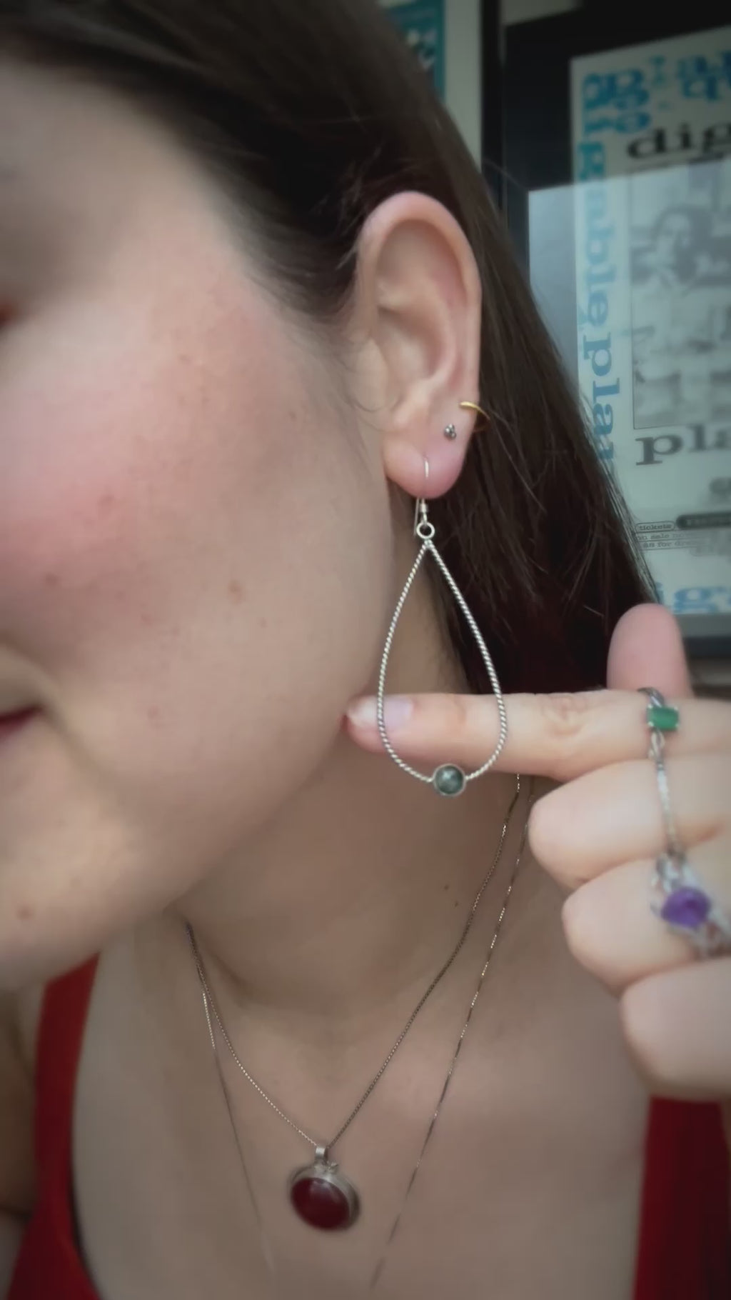 Moss Agate Teardrop Dangling Earrings