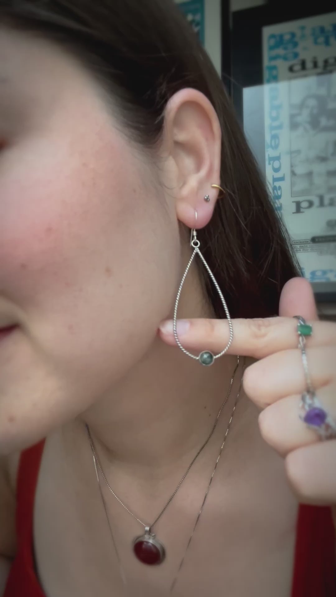 Moss Agate Teardrop Dangling Earrings