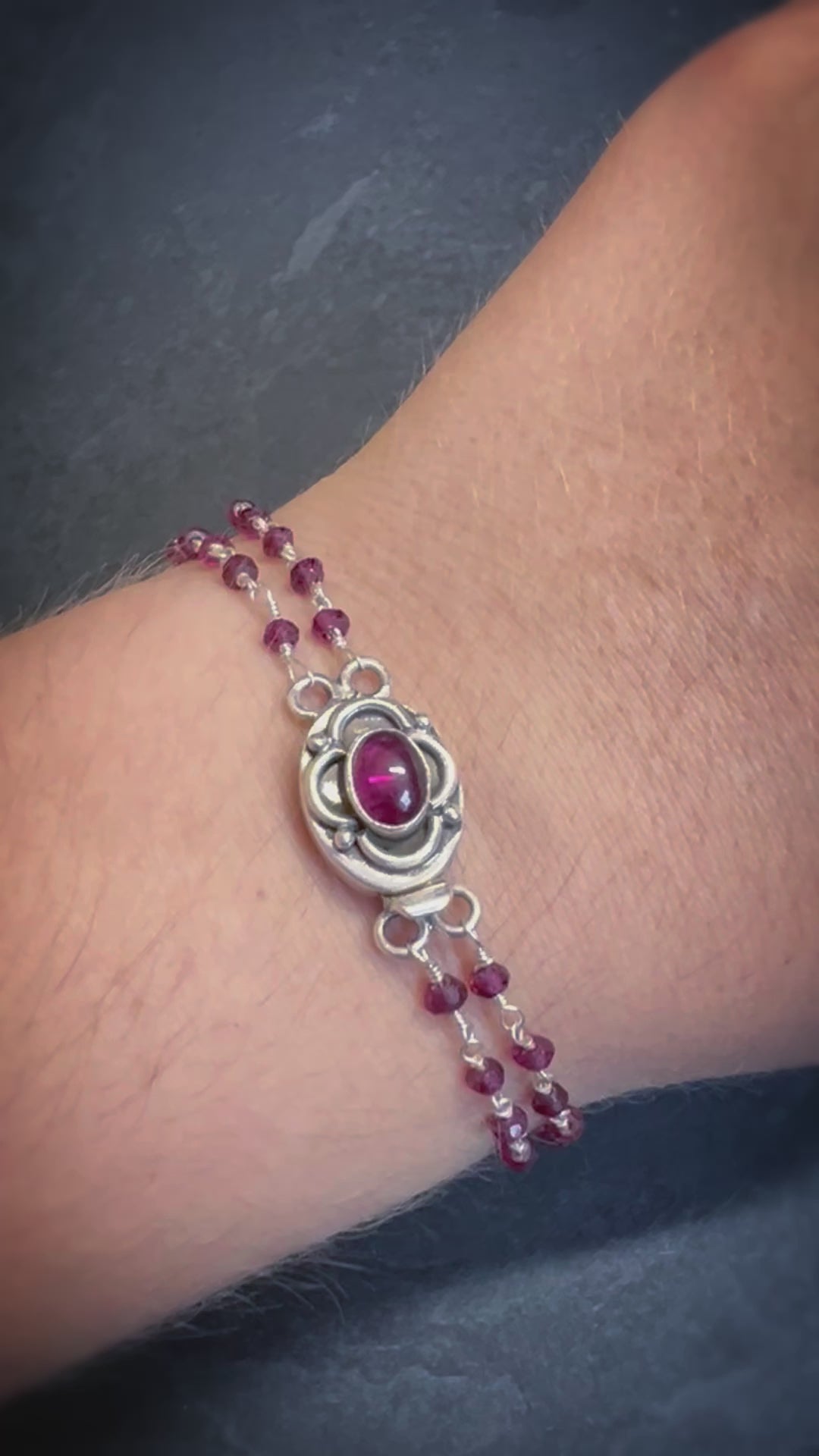 Garnet Rosary Chain Bracelet with Box Clasp