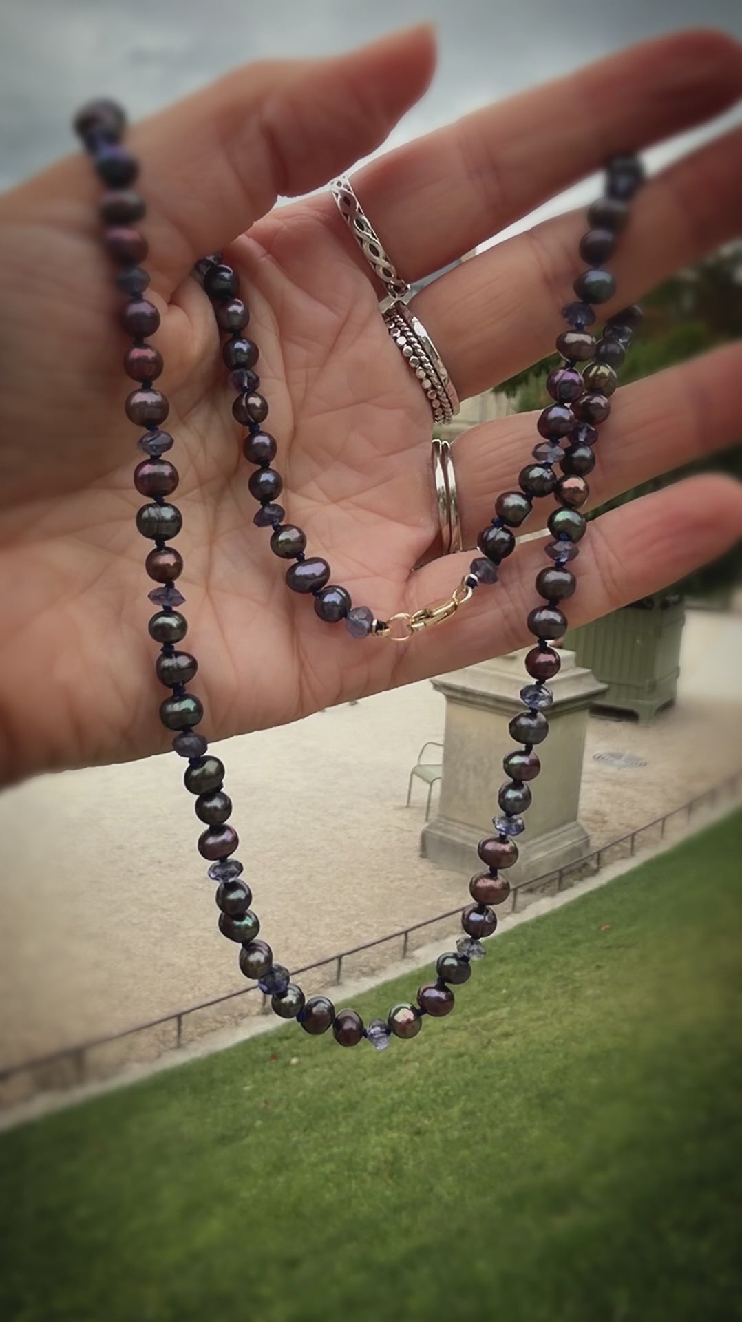 Black Pearl & Iolite 14K Yellow Gold Necklace