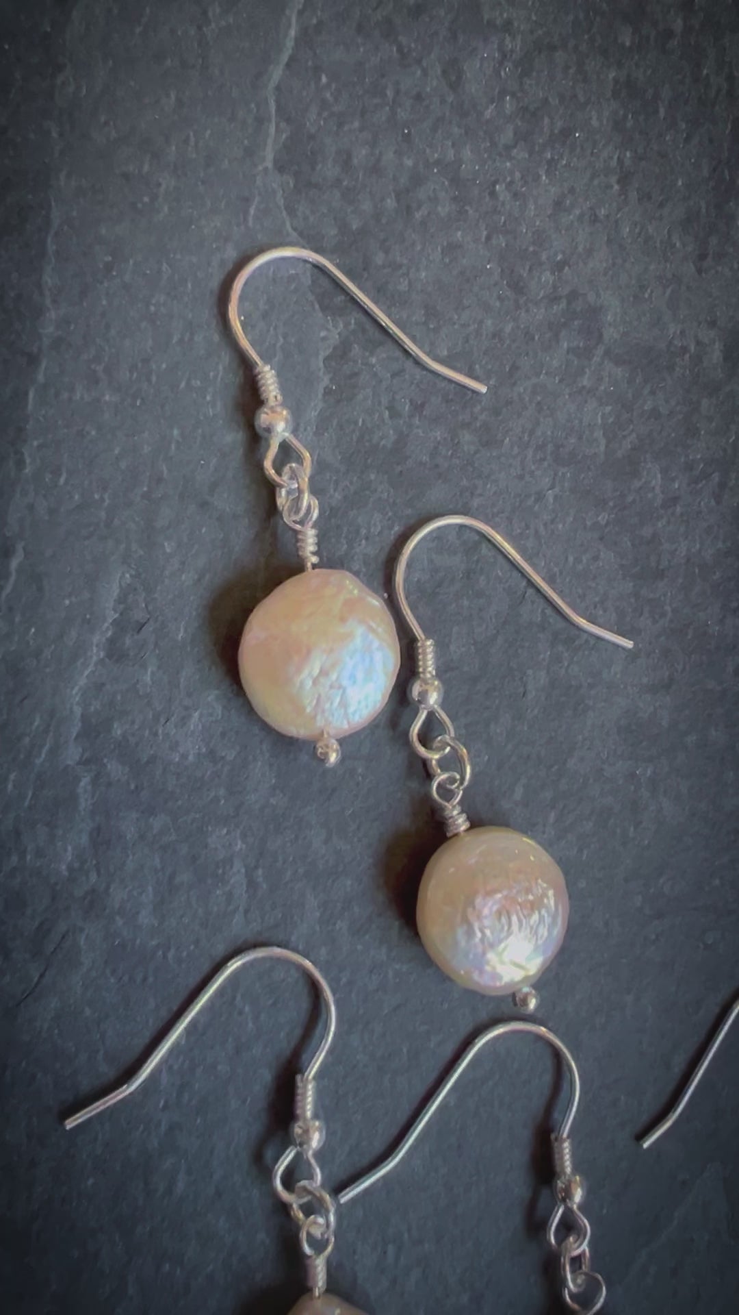 Pearl Moon - Button Pearl Dangling Drop Earrings