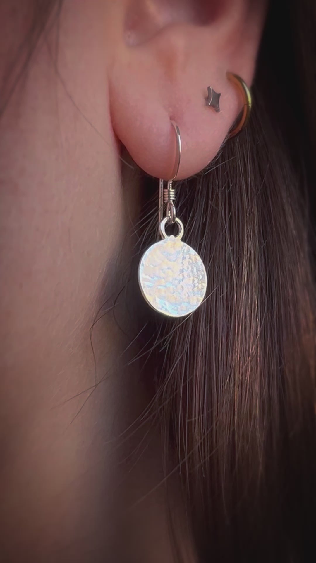 Luna Full Moon Hammered Circle Dangling Earrings
