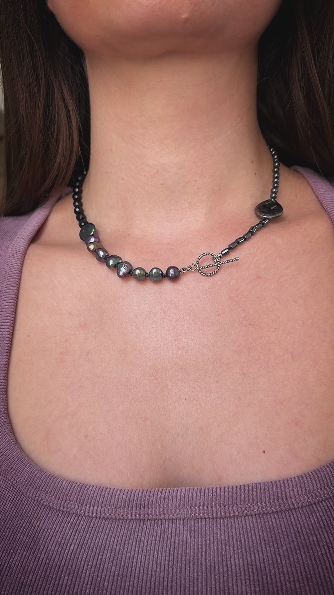 Black Pearl, Hematite & Onyx Necklace