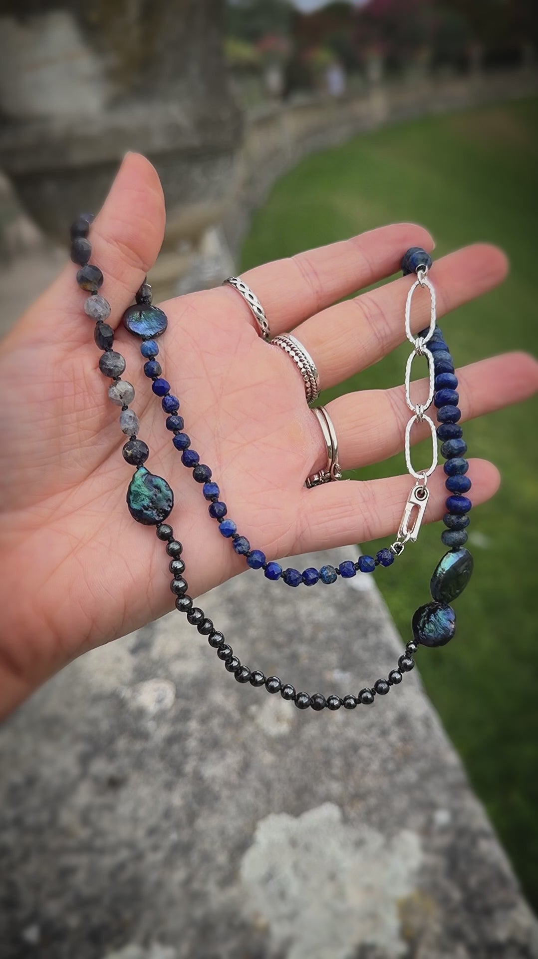 Lapis Lazuli, Hematite & Kyanite Silver Necklace
